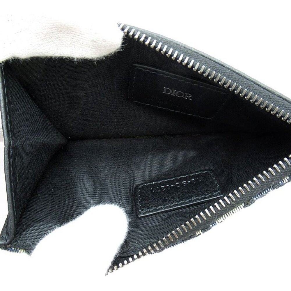 Dior Oblique Zip Card Holder Leather Canvas Beige Navy Black - Picture 5 of 5